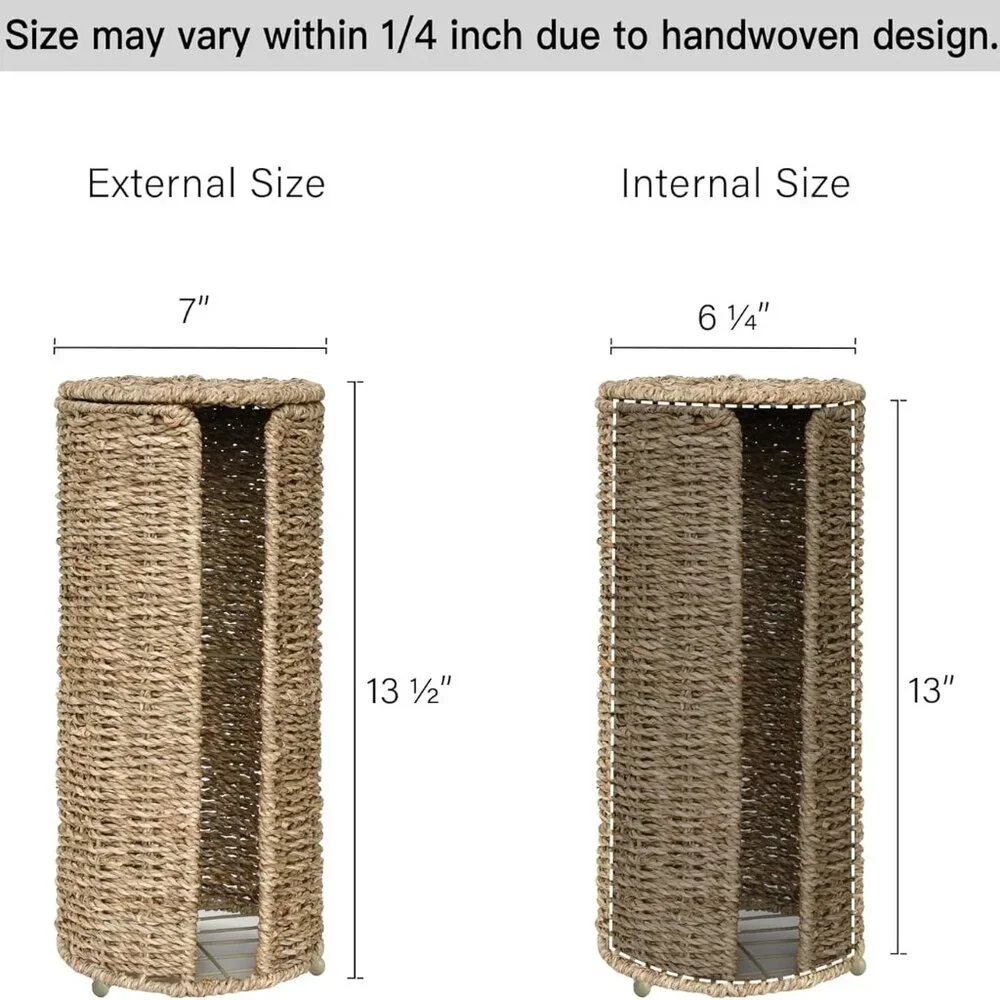 Seagrass Free Standing Toilet Paper Holder, 3 Rolls of Toilet Tissue Storage